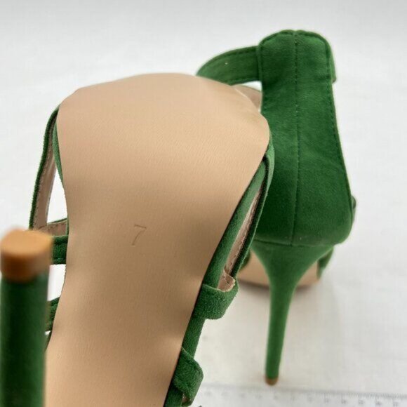 FSJ Green Trendy Studded Toe Gold Chain High Heel T-Strap Ankle Strap Shoes - Picture 5 of 7